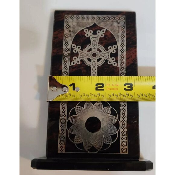 Celtic Cross Silver Print on Glass 6" Stand Mahogany Obsidian ? Alter Safe Space - Picture 13 of 13